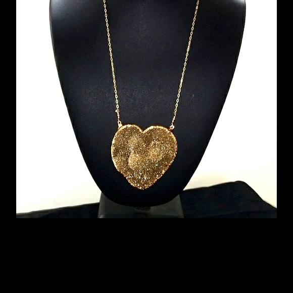 VTG EST. 18K /STERLING SILVER Vermeil NATURAL Druzy Heart Pendant Necklace 440ct - Picture 16 of 16